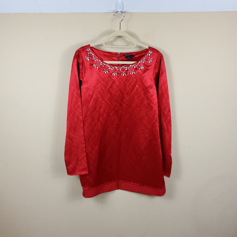 Worth New York Red Heavy Weight Satin Beaded Trim Sadie Tunic Size 8